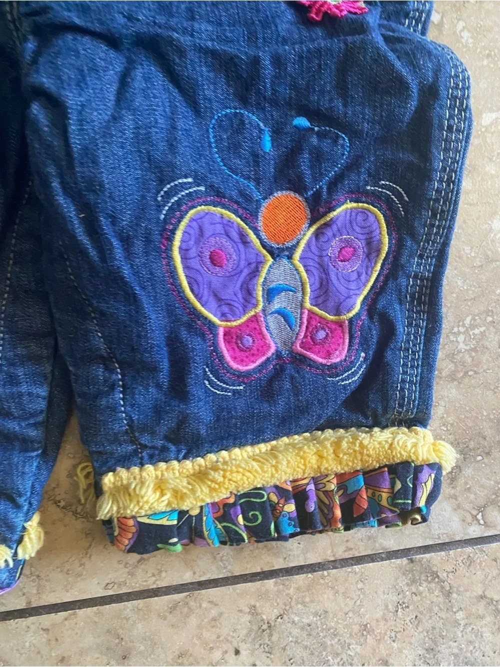 Oshkosh Y2K Denim 12mo Baby Cottagecore Patchwork Butterfly Embroidery Overalls